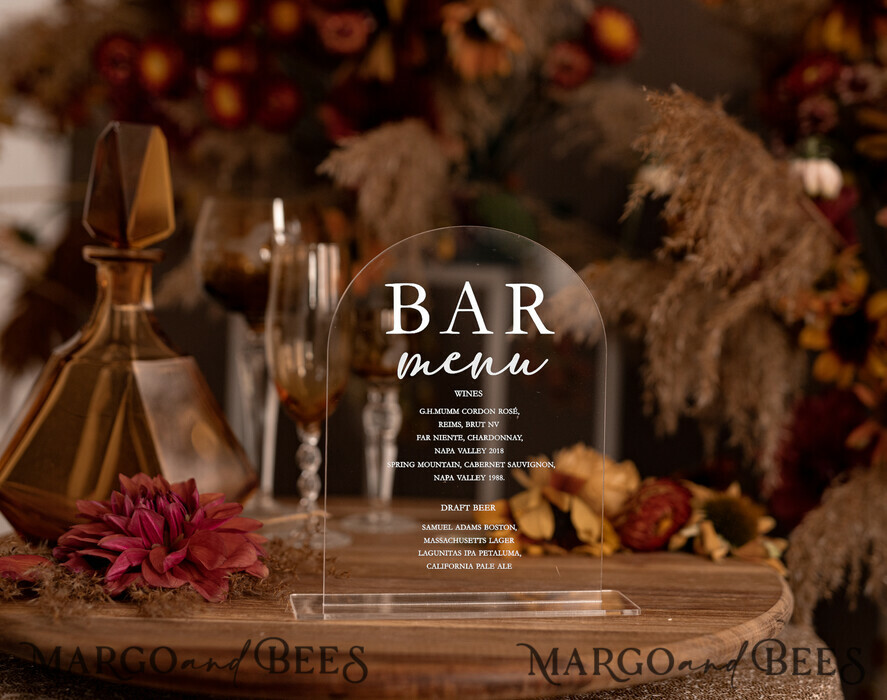 TABLE DECOR SIGNS Acrylic table decor Numbers Acrylic Arch Bar Menu, Clear Acrylic Sign, Transparent Acrylic Wedding Stand, Luxury Wedding Table Decor, Modern Wedding Signage Acryl Sign, White Editable Text