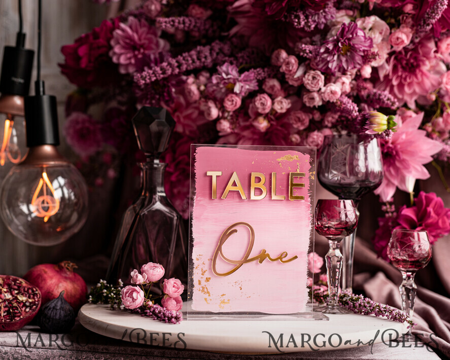 TABLE DECOR SIGNS Acrylic table decor Numbers Pale Pink Ombre Mauve Acrylic Table Numbers, Dusty Rose Acrylic & gold Sign, Golden Plum Plexi Table Numbers, Luxury Purple Wedding Table Decor, Wedding Signage