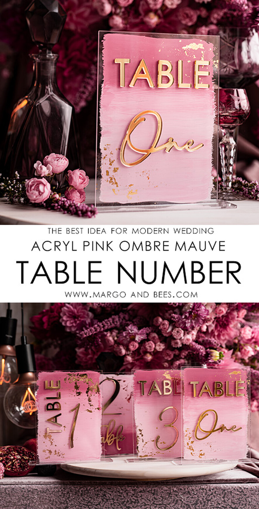 TABLE DECOR SIGNS Acrylic table decor Numbers Pale Pink Ombre Mauve Acrylic Table Numbers, Dusty Rose Acrylic & gold Sign, Golden Plum Plexi Table Numbers, Luxury Purple Wedding Table Decor, Wedding Signage
