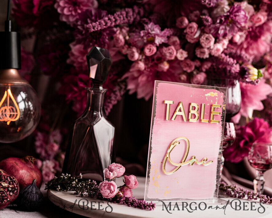 TABLE DECOR SIGNS Acrylic table decor Numbers Pale Pink Ombre Mauve Acrylic Table Numbers, Dusty Rose Acrylic & gold Sign, Golden Plum Plexi Table Numbers, Luxury Purple Wedding Table Decor, Wedding Signage