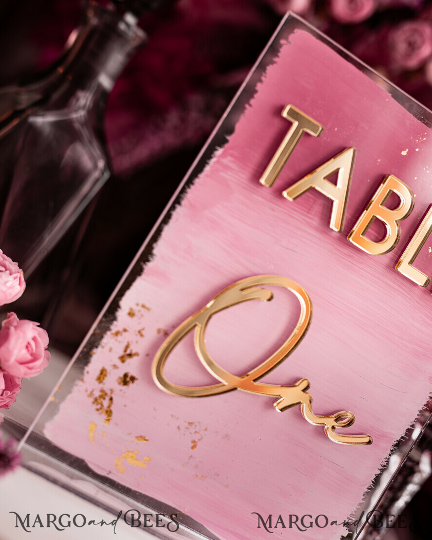 TABLE DECOR SIGNS Acrylic table decor Numbers Pale Pink Ombre Mauve Acrylic Table Numbers, Dusty Rose Acrylic & gold Sign, Golden Plum Plexi Table Numbers, Luxury Purple Wedding Table Decor, Wedding Signage