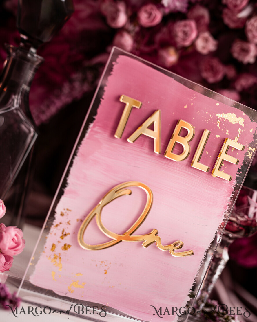 TABLE DECOR SIGNS Acrylic table decor Numbers Pale Pink Ombre Mauve Acrylic Table Numbers, Dusty Rose Acrylic & gold Sign, Golden Plum Plexi Table Numbers, Luxury Purple Wedding Table Decor, Wedding Signage