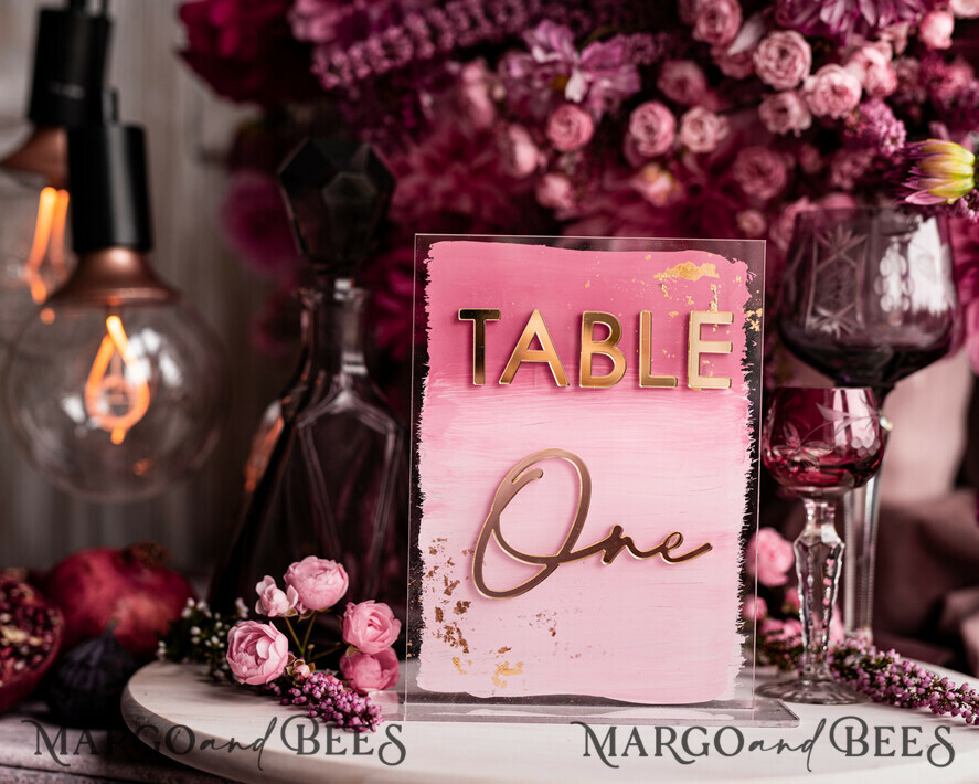 TABLE DECOR SIGNS Acrylic table decor Numbers Pale Pink Ombre Mauve Acrylic Table Numbers, Dusty Rose Acrylic & gold Sign, Golden Plum Plexi Table Numbers, Luxury Purple Wedding Table Decor, Wedding Signage