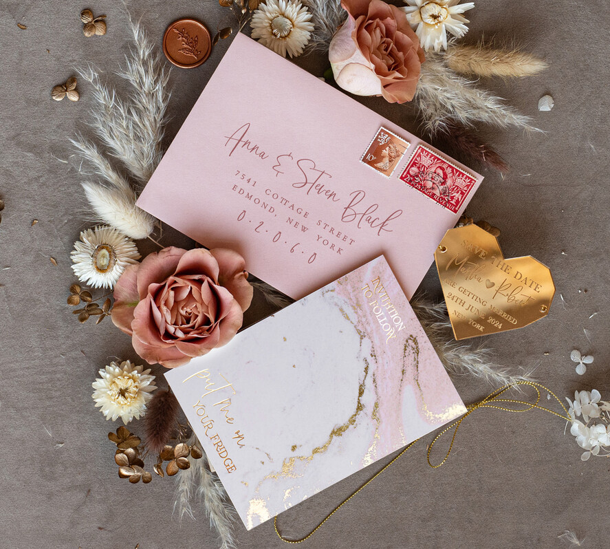 DATEN MERKEN Acrylgoldmagnete Personalisierte Blush Pink Save the Date Acryl Geometrisches Herz Magnet und Karte, Gold Blush Pink Herz Hochzeit Save The Dates Acrylmagnete, Save The Date Karten mit Herzmagnet.