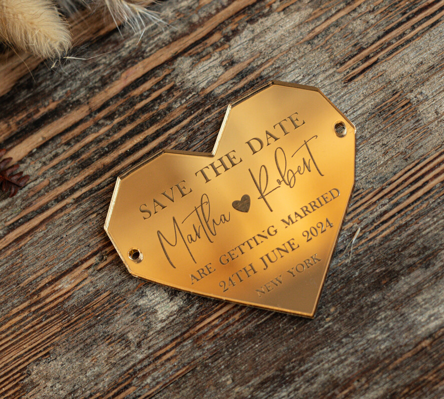 DATEN MERKEN Acrylgoldmagnete Personalisierte Blush Pink Save the Date Acryl Geometrisches Herz Magnet und Karte, Gold Blush Pink Herz Hochzeit Save The Dates Acrylmagnete, Save The Date Karten mit Herzmagnet.