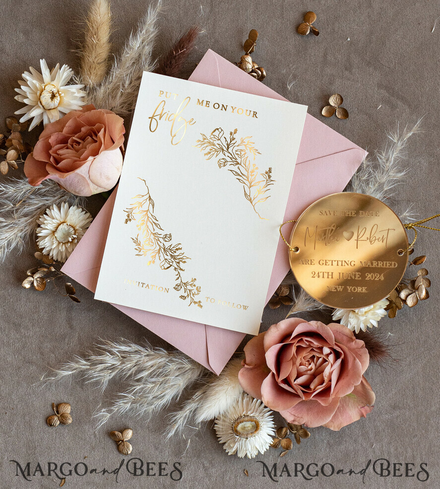 SAVE THE DATES acrylic gold magnets Personalised Gold Acrylic circle Save the Date Magnet and Card, blush Pink Wedding Save The Dates Plexi Magnets, Wedding Boho Save The Date Cards