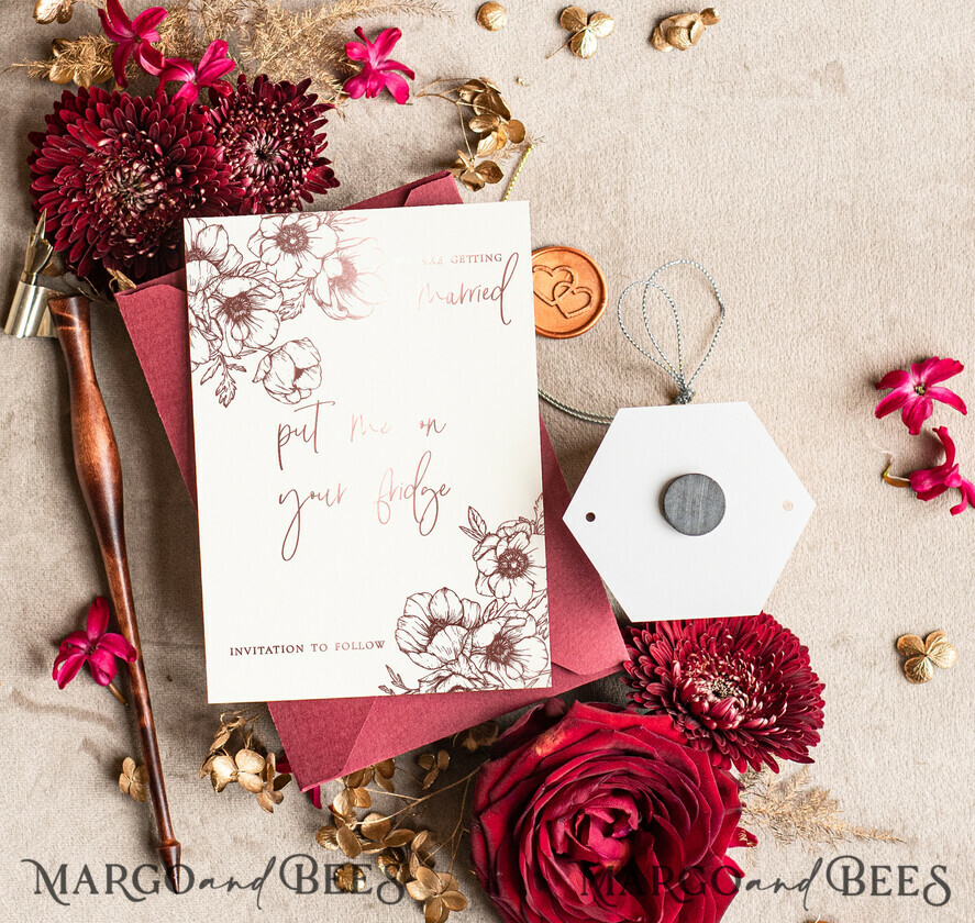 SAVE THE DATES acrylic gold magnets Personalised Save the Date Hexagon Magnet and Card, Burgundy Elegant Wedding Save The Dates Acrylic Silver Heart