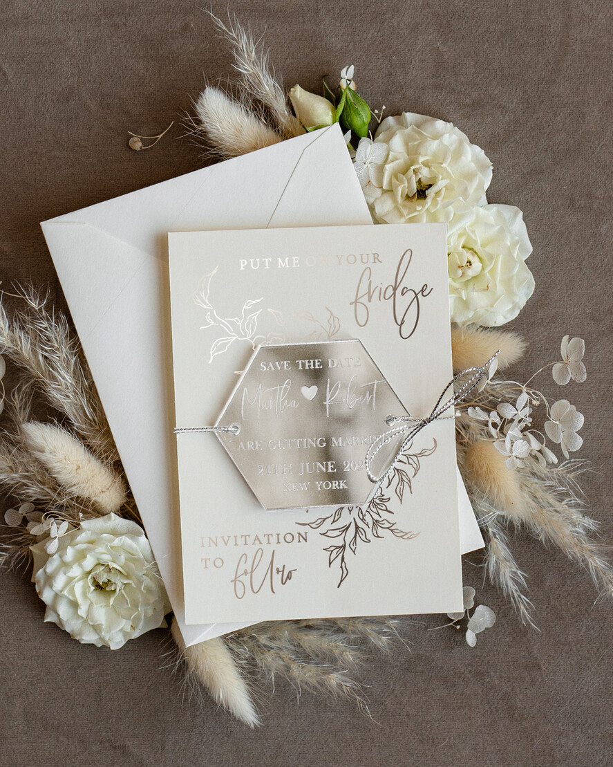 SAVE THE DATES acrylic gold magnets Luxory Silver Acrylic hexagon Save the Date Magnet and Card, Wedding Save The Dates Plexi Magnets, Wedding Boho Save The Date Cards
