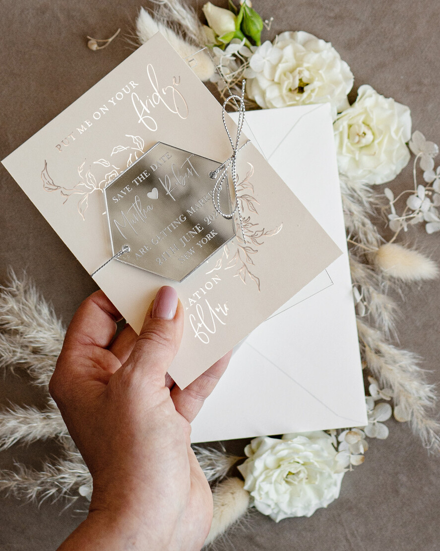 SAVE THE DATES acrylic gold magnets Luxory Silver Acrylic hexagon Save the Date Magnet and Card, Wedding Save The Dates Plexi Magnets, Wedding Boho Save The Date Cards