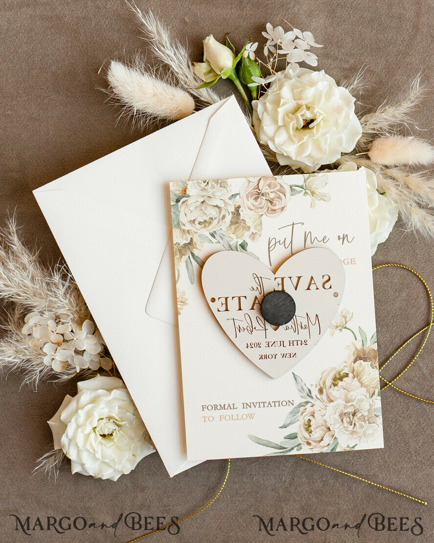 SAVE THE DATES acrylic gold magnets Personalised Gold Acrylic heart Save the Date Magnet and Card, ivory Wedding Save The Dates Plexi Magnets, Wedding Boho Save The Date Cards