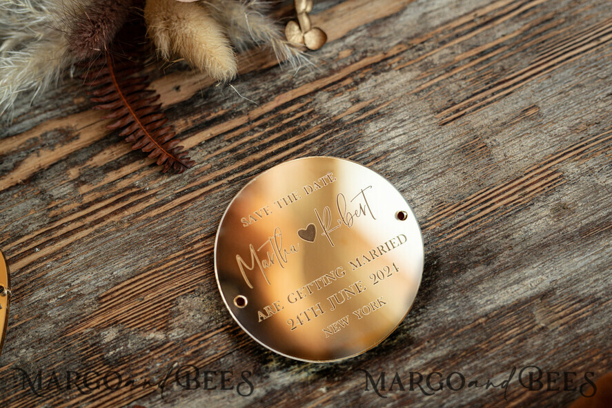 DATEN MERKEN Acrylgoldmagnete Personalisierte Save the Date Acrylmagnet und Karte, Gold Terrakotta Elegante Hochzeits-Save the Dates Acrylmagnete, Boho Save the Date Karten