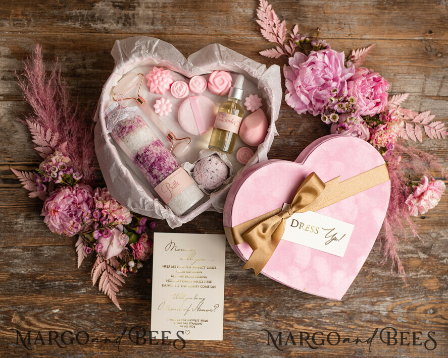 Brautjungfer/Trauzeuge Box WIRST DU MEINE BRAUTJUNGEFRIENDE SEIN? Samtkarton Herz natürliche Brautjungfernbox, Trauzeugin Geschenkbox, Geschenk für eine Braut, kosmetisches Set
