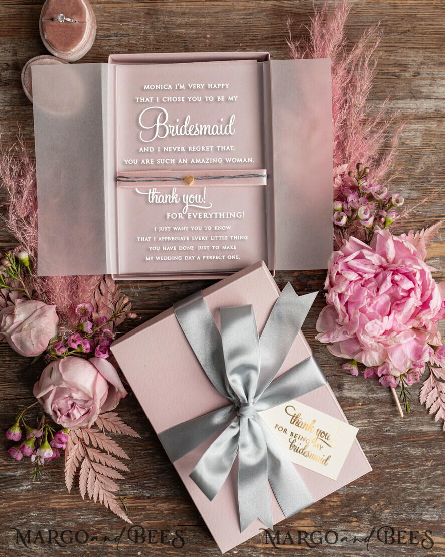 Maid of Honor Thank you BOX acrylic Thank you card bracelet BRIDESMAID thank you gift box