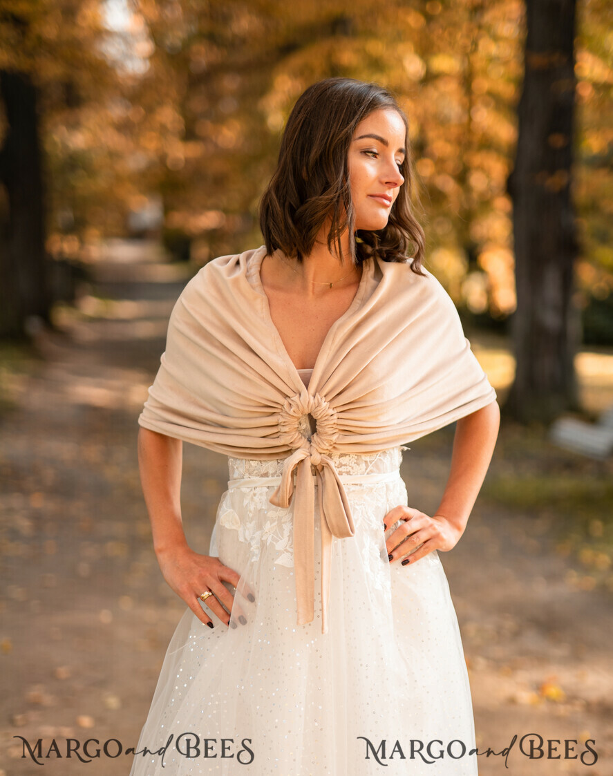 Nude Velvet Wedding bolero long sleeve Beige Shrug Women Wedding Bridal Backless Cover Jacket for Bride Velvet Bridal Blouse Bridal Shrug