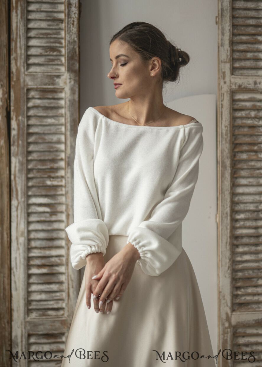 BRIDE bolero, robes, garter WEDDING BOLERO & SHRUGS Wedding Bolero Long Sleeve, Wedding Puff Sleeve Shrug, Bridal wedding Coverup,  Wedding Dress Topper, Bridal Capelet