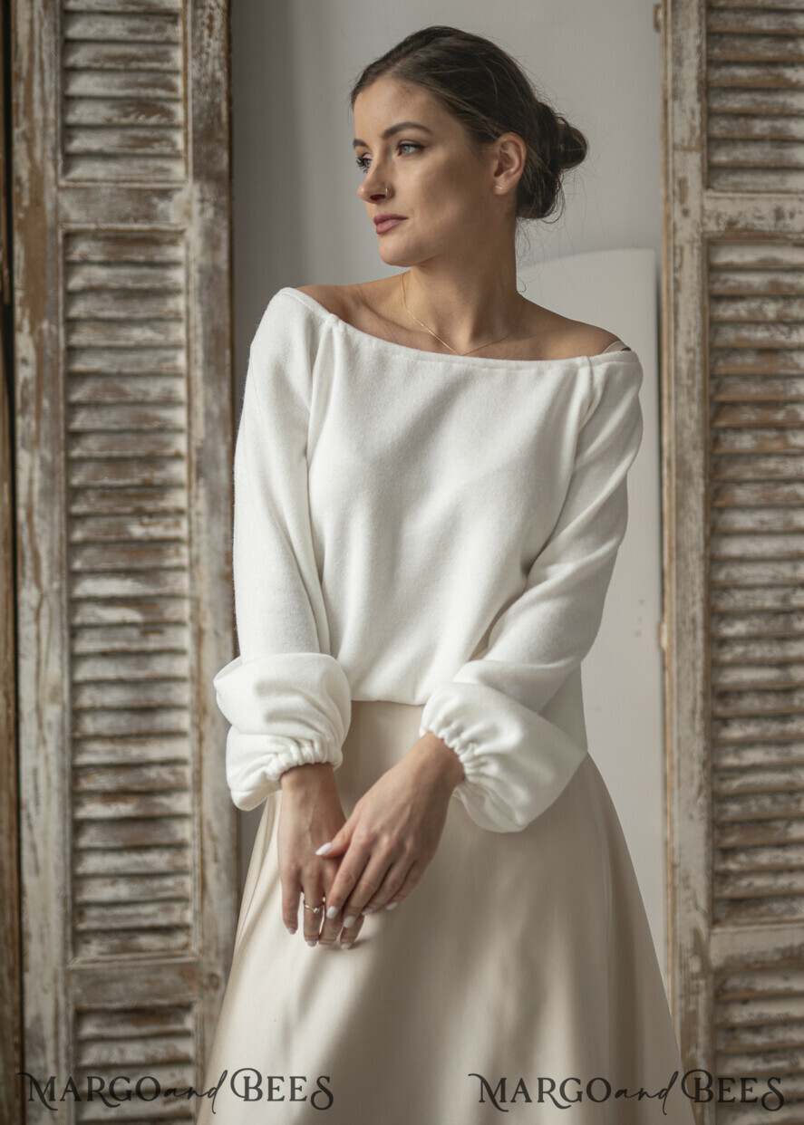 BRIDE bolero, robes, garter WEDDING BOLERO & SHRUGS Wedding Bolero Long Sleeve, Wedding Puff Sleeve Shrug, Bridal wedding Coverup,  Wedding Dress Topper, Bridal Capelet