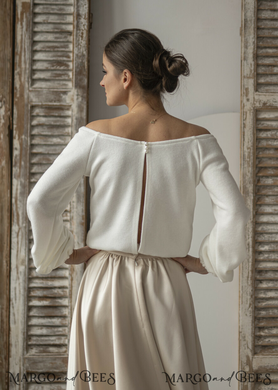 BRIDE bolero, robes, garter WEDDING BOLERO & SHRUGS Wedding Bolero Long Sleeve, Wedding Puff Sleeve Shrug, Bridal wedding Coverup,  Wedding Dress Topper, Bridal Capelet