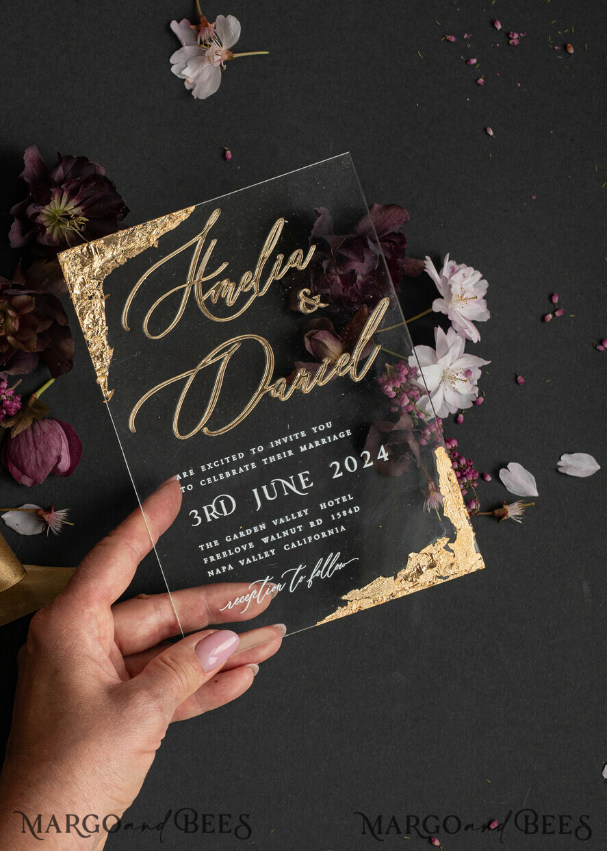 HOCHZEITS EINLADUNGEN Einladungen für VIP/ Boxeinladungen für Eltern Blush Pink Boxed Hochzeitseinladungset, 3D Gold Plexi Hochzeitseinladung Suite Luxusbox, elegante Boho Samt-Hochzeitskarten, maßgeschneiderte goldene Einladungen