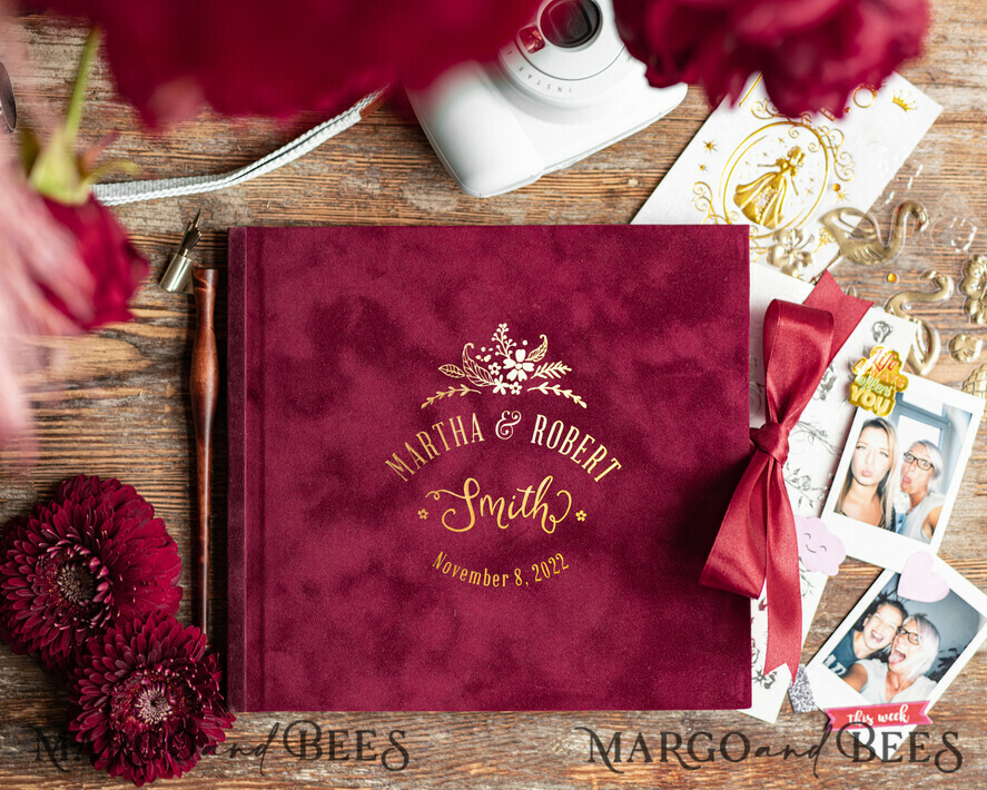 HOCHZEITS-GÄSTEBÜCHER Samtkissen Instax Gästebuch Boho Burgunder Instax Samt Hochzeitsgäste Buch Gold, Großes Sofort Hochzeitsgäste Buch, Kastanienbraunes Polaroid Samt Gästebuch Marsala Goldene Hochzeit