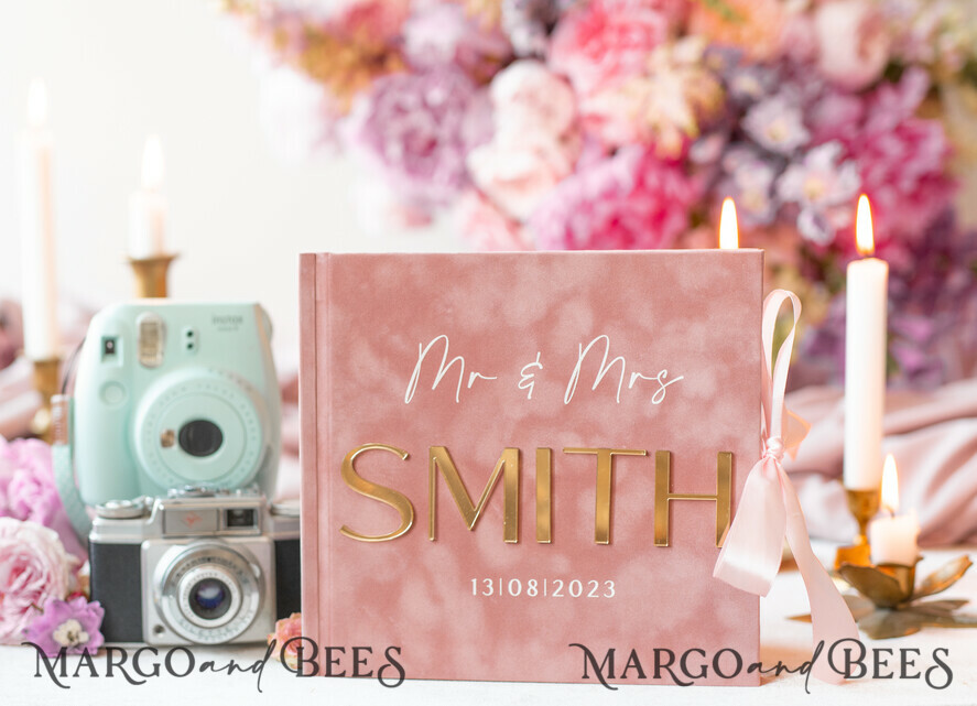 WEDDING GUEST BOOKS Velvet Instax Guestbook Luxury Blush Pink Instax velvet Wedding GuestBook Gold, Large Instant Wedding Guest Book, Polaroid velvet Guestbook Pink Golden wedding