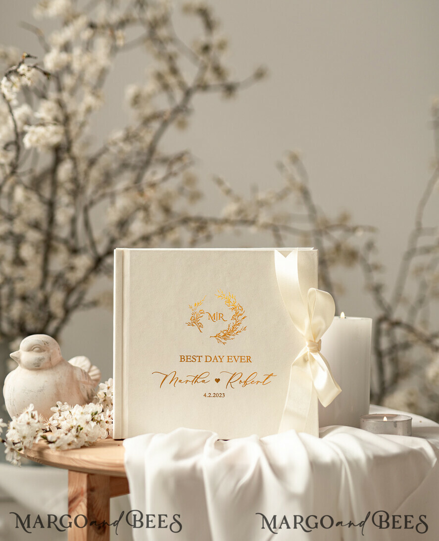 HOCHZEITS-GÄSTEBÜCHER Samtkissen Instax Gästebuch Luxuriöses Elfenbein Instax Samt Hochzeits-Gästebuch Gold, großes Instant Hochzeits-Gästebuch, Polaroid Samt Gästebuch Goldene Hochzeit