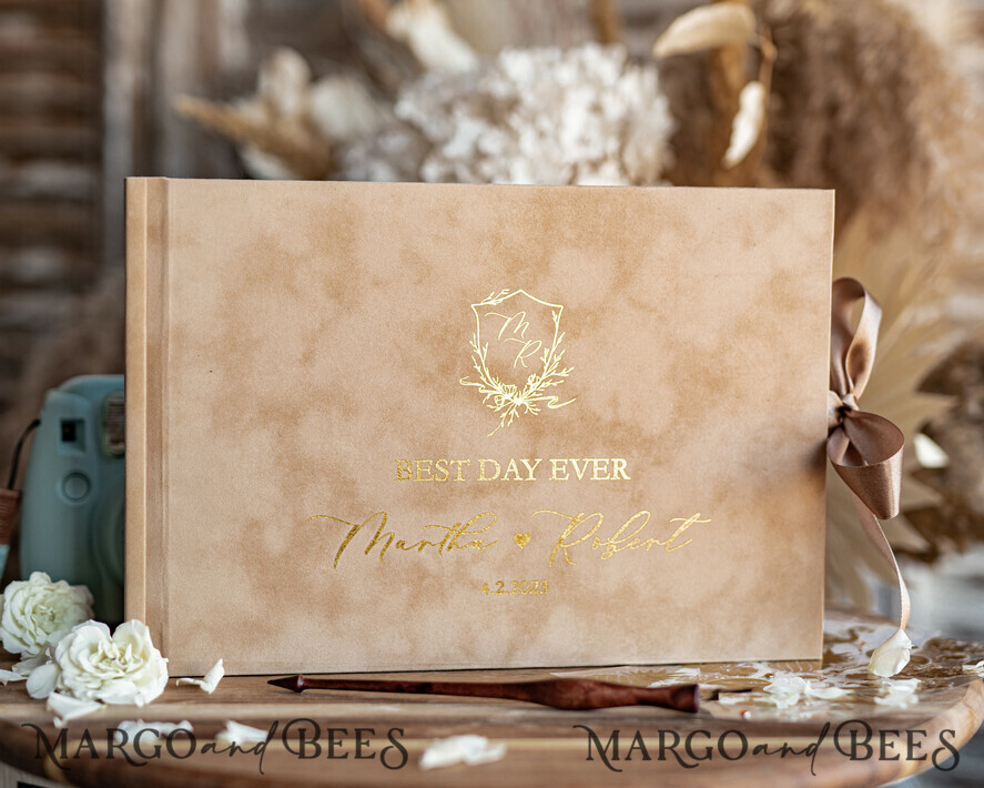 HOCHZEITS-GÄSTEBÜCHER Samtkissen Instax Gästebuch Boho Nude Gold Instax Samt Hochzeits-Gästebuch Gold, Großes Sofort-Hochzeits-Gästebuch, Beiges Polaroid Samt-Gästebuch Marsala Golden Hochzeit