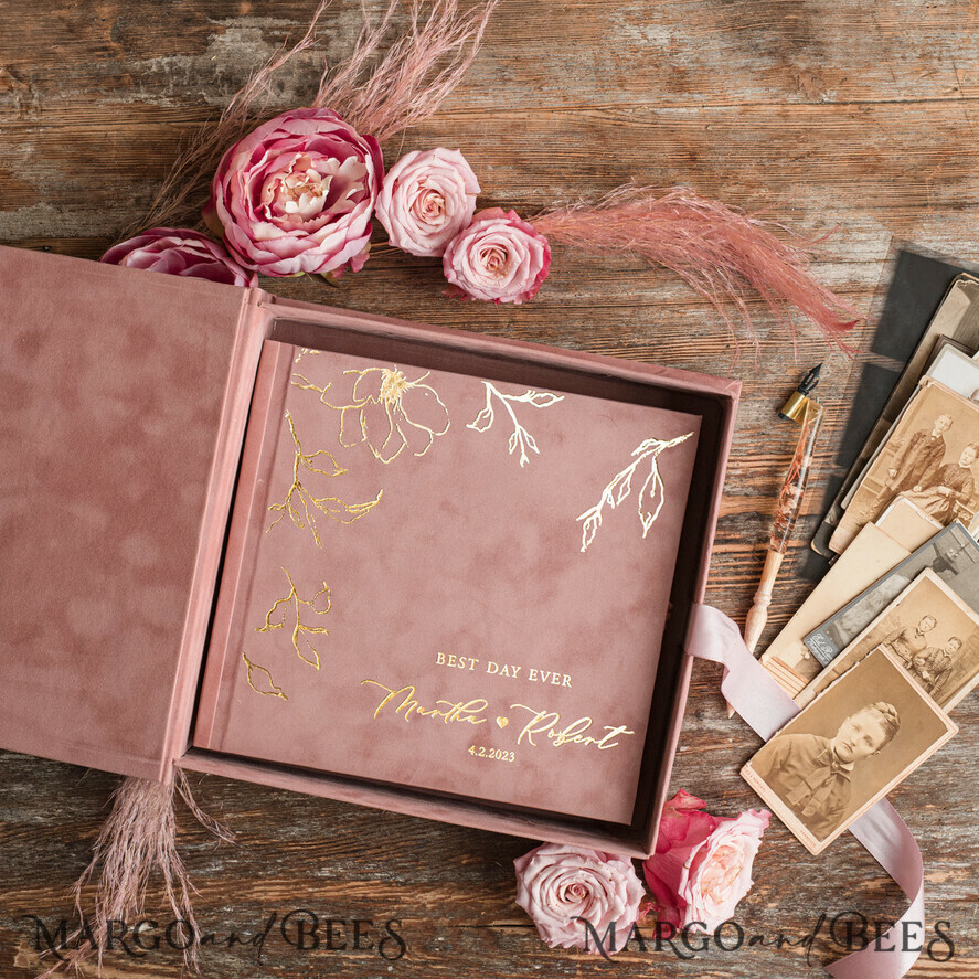 HOCHZEITS-GÄSTEBÜCHER Samtkissen Instax Gästebuch Boho Blush Pink Instax Samt Hochzeits-Gästebuch Gold, Samt Foto-Box Sofort-Hochzeits-Gästebuch, Polaroid Samt Gästebuch Pink Foto-Box Goldene Hochzeit