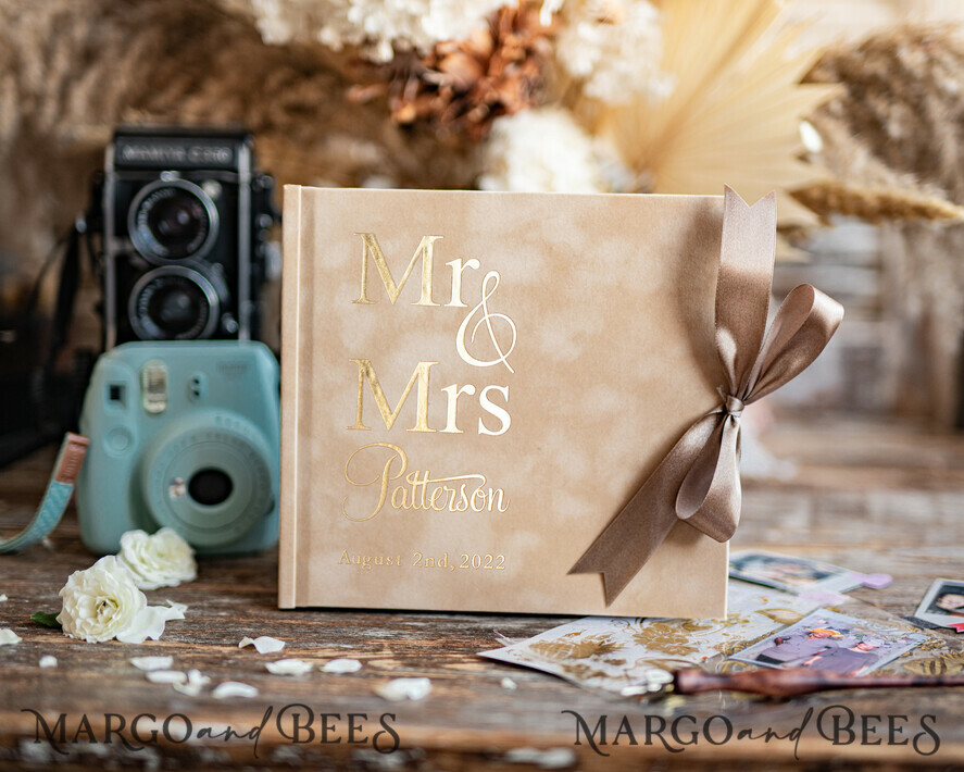 HOCHZEITS-GÄSTEBÜCHER Samtkissen Instax Gästebuch Boho Beige Instax Samt Hochzeitsgäste Buch Gold, Großes Sofortbild Hochzeitsgäste Buch, Nude Polaroid Samt Gästebuch Goldene Hochzeit