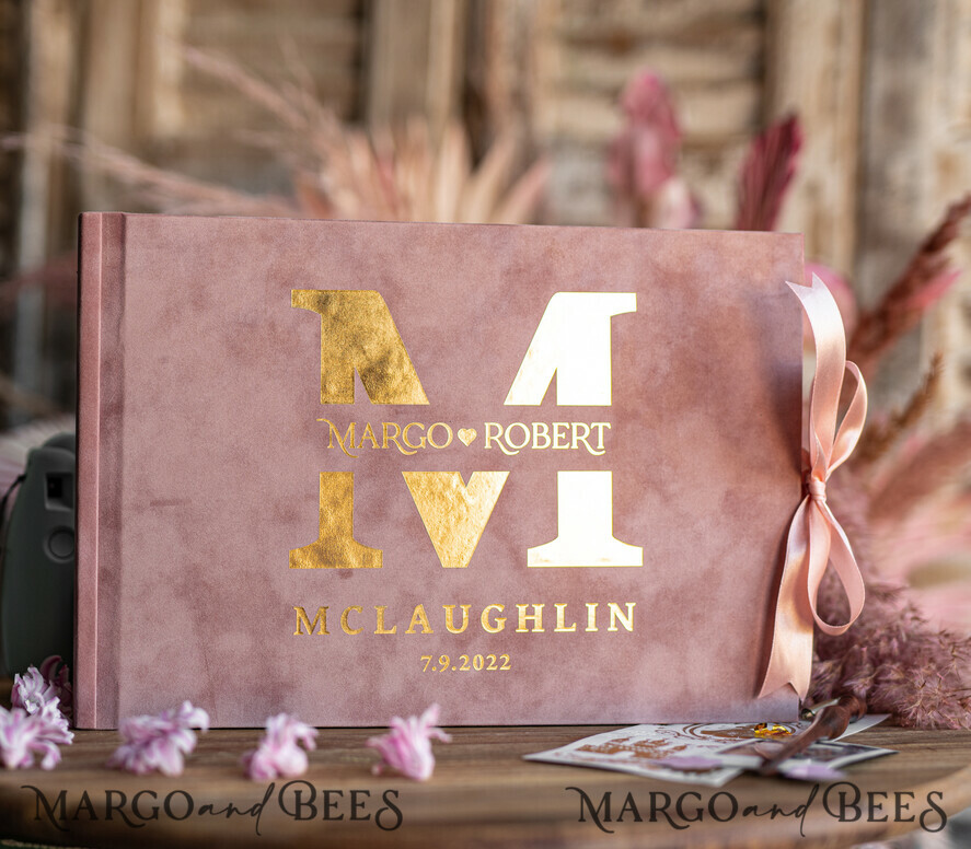 HOCHZEITS-GÄSTEBÜCHER Samtkissen Instax Gästebuch Boho Blush Pink Instax Samt Hochzeits-Gästebuch Gold, Samt Großes Sofort-Hochzeits-Gästebuch, Pink Polaroid Samt Gästebuch