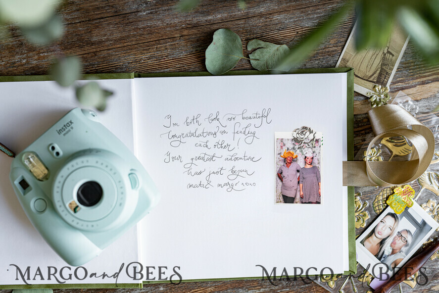 HOCHZEITS-GÄSTEBÜCHER Samtkissen Instax Gästebuch Luxuriöses Instax Samt Hochzeits-Gästebuch Gold, großes Sofort-Hochzeits-Gästebuch, Polaroid Samt-Gästebuch Olive Toskana Hochzeit