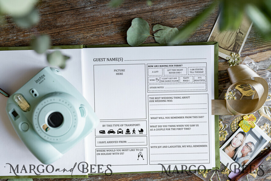 HOCHZEITS-GÄSTEBÜCHER Samtkissen Instax Gästebuch Luxuriöses Instax Samt Hochzeits-Gästebuch Gold, großes Sofort-Hochzeits-Gästebuch, Polaroid Samt-Gästebuch Olive Toskana Hochzeit