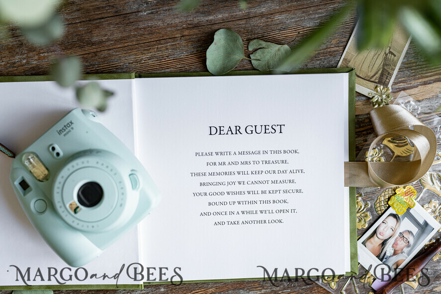 HOCHZEITS-GÄSTEBÜCHER Samtkissen Instax Gästebuch Luxuriöses Instax Samt Hochzeits-Gästebuch Gold, großes Sofort-Hochzeits-Gästebuch, Polaroid Samt-Gästebuch Olive Toskana Hochzeit