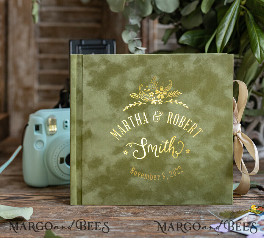 HOCHZEITS-GÄSTEBÜCHER Samtkissen Instax Gästebuch Luxuriöses Instax Samt Hochzeits-Gästebuch Gold, großes Sofort-Hochzeits-Gästebuch, Polaroid Samt-Gästebuch Olive Toskana Hochzeit