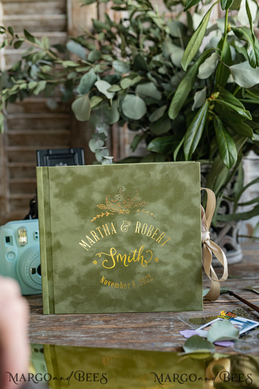 HOCHZEITS-GÄSTEBÜCHER Samtkissen Instax Gästebuch Luxuriöses Instax Samt Hochzeits-Gästebuch Gold, großes Sofort-Hochzeits-Gästebuch, Polaroid Samt-Gästebuch Olive Toskana Hochzeit