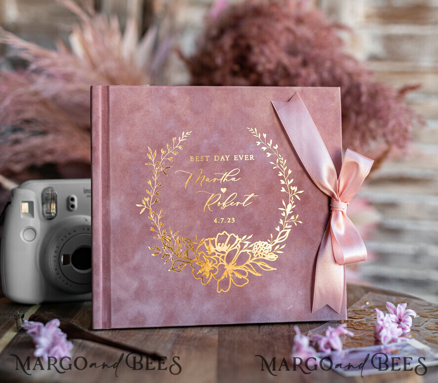HOCHZEITS-GÄSTEBÜCHER Samtkissen Instax Gästebuch Boho Blush Pink Instax Samt Hochzeitsgastbuch Gold, Großes Sofort-Hochzeitsgastbuch, Polaroid Samt Gästebuch Pink Golden Hochzeit