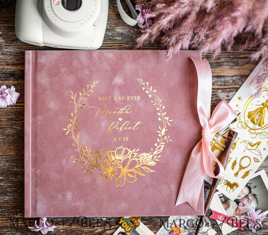 HOCHZEITS-GÄSTEBÜCHER Samtkissen Instax Gästebuch Boho Blush Pink Instax Samt Hochzeitsgastbuch Gold, Großes Sofort-Hochzeitsgastbuch, Polaroid Samt Gästebuch Pink Golden Hochzeit