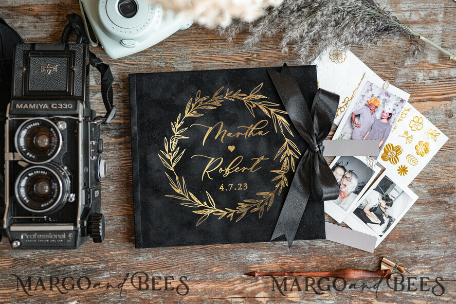 HOCHZEITS-GÄSTEBÜCHER Samtkissen Instax Gästebuch Schwarzes Boho Instax Samt Hochzeitsgästebuch Gold, Schwarzes Sofort-Hochzeitsgästebuch, Polaroid Samt Gästebuch Schwarzes Goldenes Hochzeitsbuch.