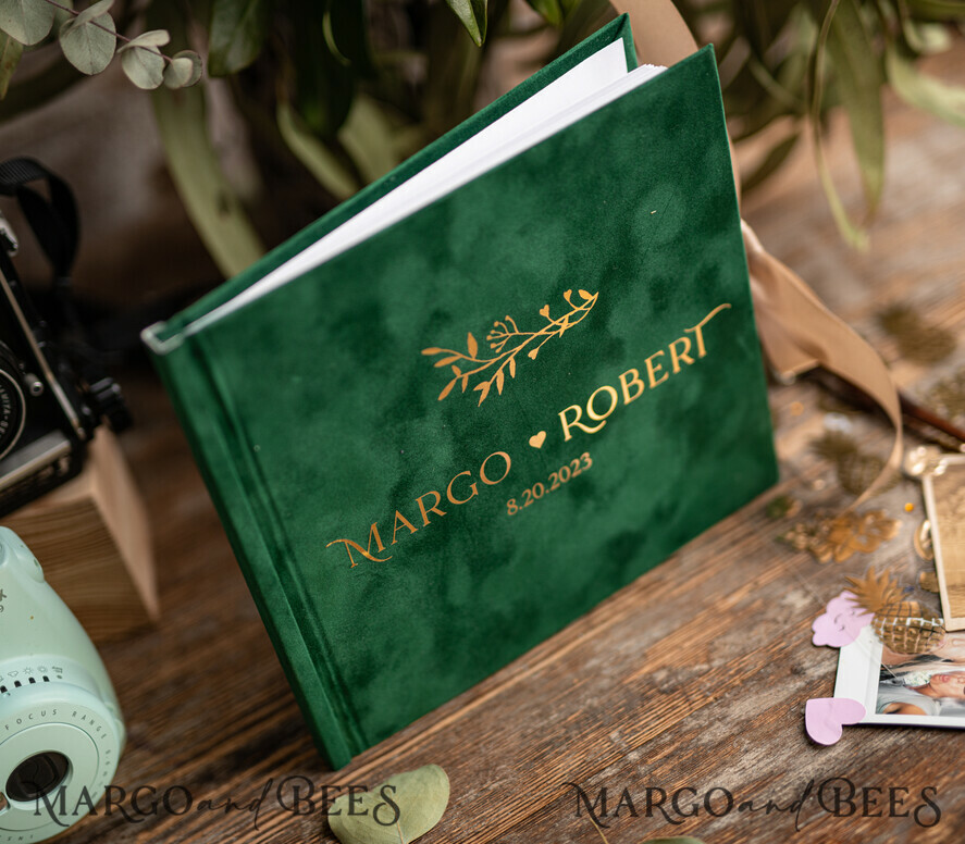 HOCHZEITS-GÄSTEBÜCHER Samtkissen Instax Gästebuch Luxus Grün Instax Samt Hochzeitsgäste Buch Gold, Großes Sofort Hochzeitsgäste Buch, Grüner Polaroid Samt Gästebuch