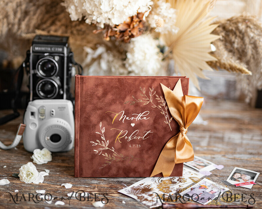 HOCHZEITS-GÄSTEBÜCHER Samtkissen Instax Gästebuch Terracotta Boho Instax Samt Hochzeits-Gästebuch Gold, Gebranntes Orange Sofort-Hochzeits-Gästebuch, Polaroid Samt Gästebuch Rost Golden Hochzeit