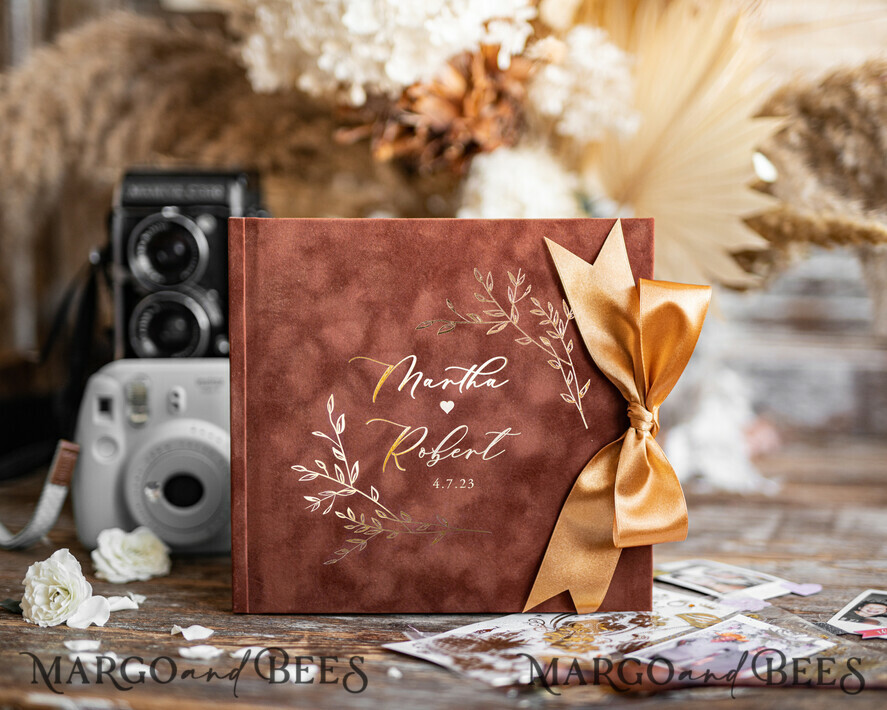 HOCHZEITS-GÄSTEBÜCHER Samtkissen Instax Gästebuch Terracotta Boho Instax Samt Hochzeits-Gästebuch Gold, Gebranntes Orange Sofort-Hochzeits-Gästebuch, Polaroid Samt Gästebuch Rost Golden Hochzeit