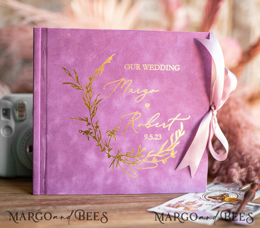 HOCHZEITS-GÄSTEBÜCHER Samtkissen Instax Gästebuch Boho Lilac Instax Samt Hochzeits-Gästebuch Gold, Großes Sofort-Hochzeits-Gästebuch, Polaroid Samt Gästebuch Lilac Golden Hochzeit