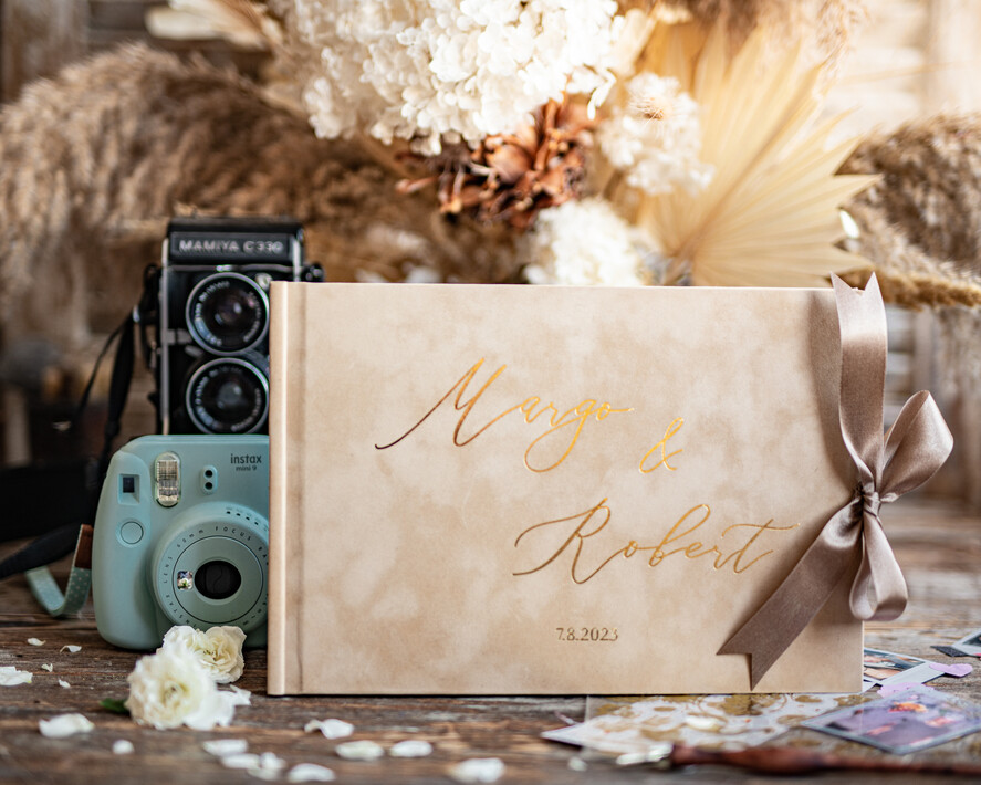 HOCHZEITS-GÄSTEBÜCHER Samtkissen Instax Gästebuch Boho Nude Gold Instax Samt Hochzeitsgästebuch Gold, Großes Instant-Hochzeitsgästebuch, Beiges Polaroid Samt Gästebuch Marsala Golden Hochzeit