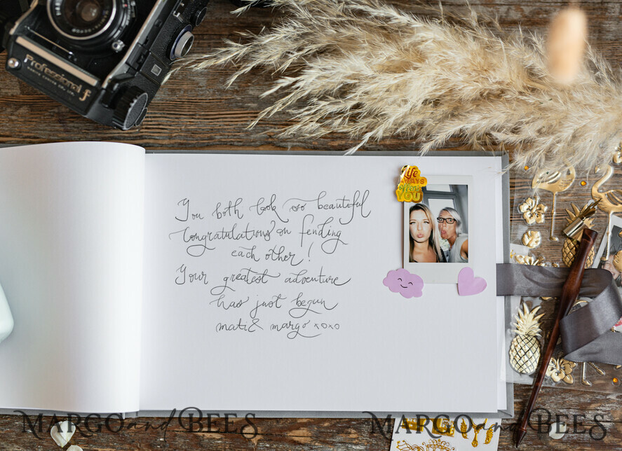 HOCHZEITS-GÄSTEBÜCHER Samtkissen Instax Gästebuch Luxuriöses graues Instax Samt Hochzeits-Gästebuch Gold, großes Instant Hochzeits-Gästebuch, Polaroid Samt graues Gästebuch