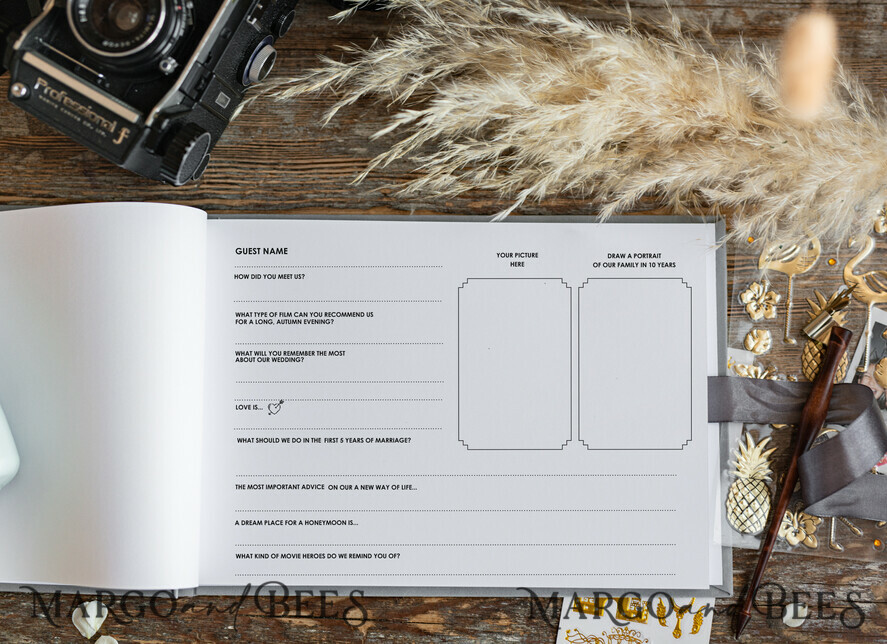 HOCHZEITS-GÄSTEBÜCHER Samtkissen Instax Gästebuch Luxuriöses graues Instax Samt Hochzeits-Gästebuch Gold, großes Instant Hochzeits-Gästebuch, Polaroid Samt graues Gästebuch