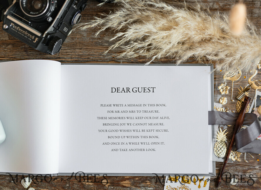 HOCHZEITS-GÄSTEBÜCHER Samtkissen Instax Gästebuch Luxuriöses graues Instax Samt Hochzeits-Gästebuch Gold, großes Instant Hochzeits-Gästebuch, Polaroid Samt graues Gästebuch
