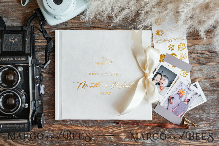 HOCHZEITS-GÄSTEBÜCHER Samtkissen Instax Gästebuch Moderne Elfenbein Instax Samt Hochzeits-Gästebuch Gold, Großes Instant Hochzeits-Gästebuch, Polaroid Samt Gästebuch Golden Hochzeit