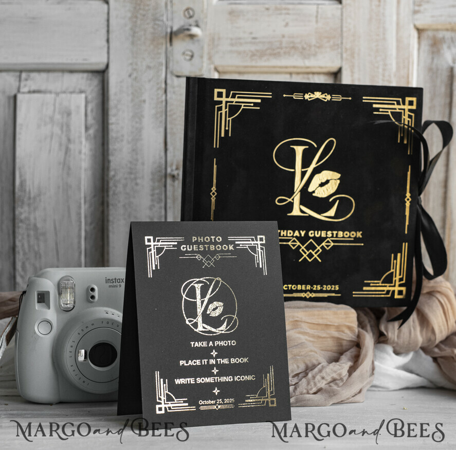 HOCHZEITS-GÄSTEBÜCHER Samtkissen Instax Gästebuch Schwarzes Boho Instax Samt Hochzeitsgastbuch Gold, Schwarzes Instant Hochzeitsgastbuch, Polaroid Samt Gästebuch Schwarz Goldene Hochzeit