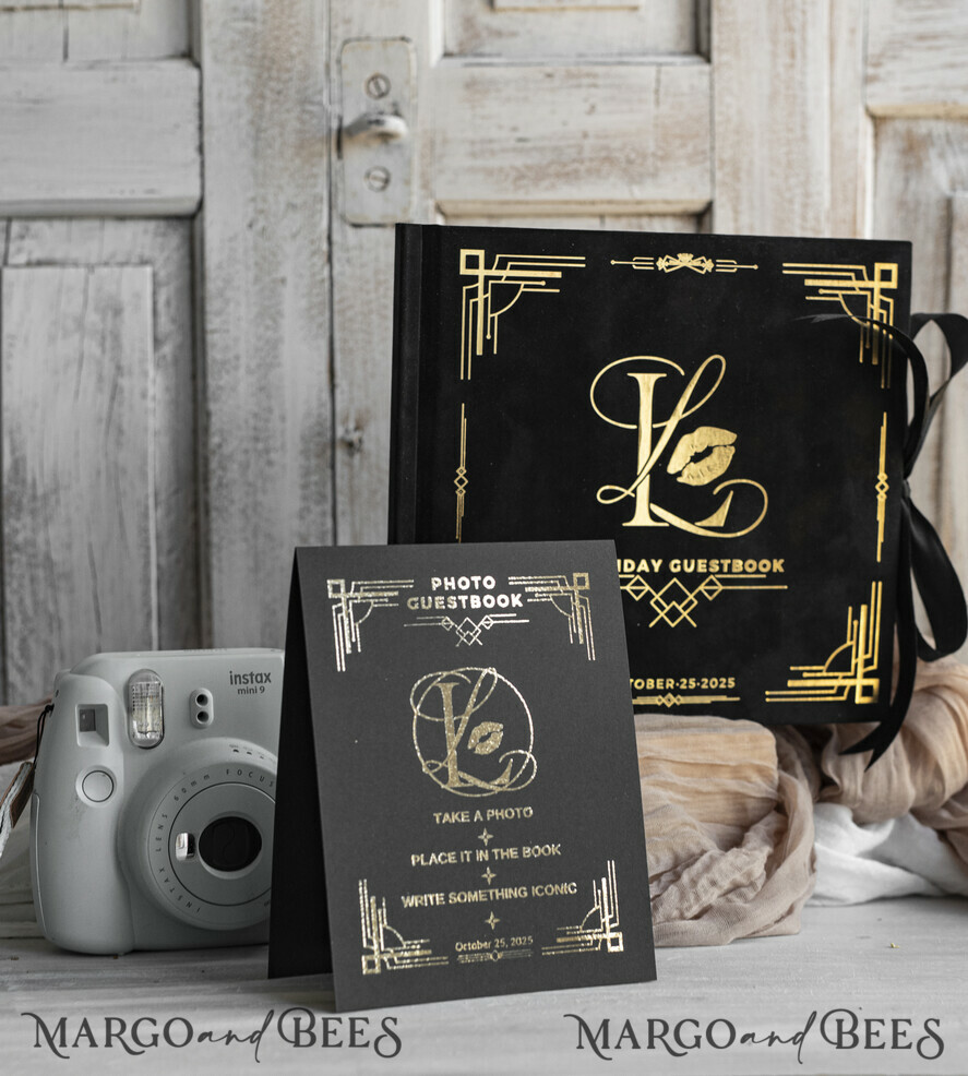 HOCHZEITS-GÄSTEBÜCHER Samtkissen Instax Gästebuch Schwarzes Boho Instax Samt Hochzeitsgastbuch Gold, Schwarzes Instant Hochzeitsgastbuch, Polaroid Samt Gästebuch Schwarz Goldene Hochzeit