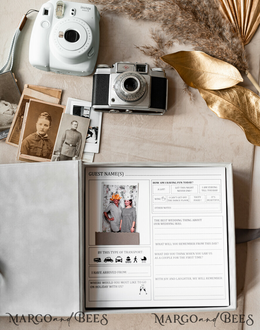 WEDDING GUEST BOOKS alternative guest book   gold grey  Alternative Guestbook Wedding Mad Lib Sheets in Velvet Box Marriage advice mad lib Box Instax Leave a Note to Bride & Groom Personalised Box