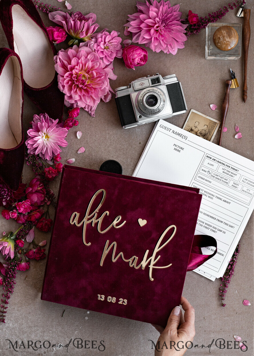 WEDDING GUEST BOOKS alternative guest book  Alternative Guestbook Wedding Mad Lib Sheets in Velvet Box Marriage advice mad lib Box Instax Leave a Note to Bride & Groom Personalised Box
